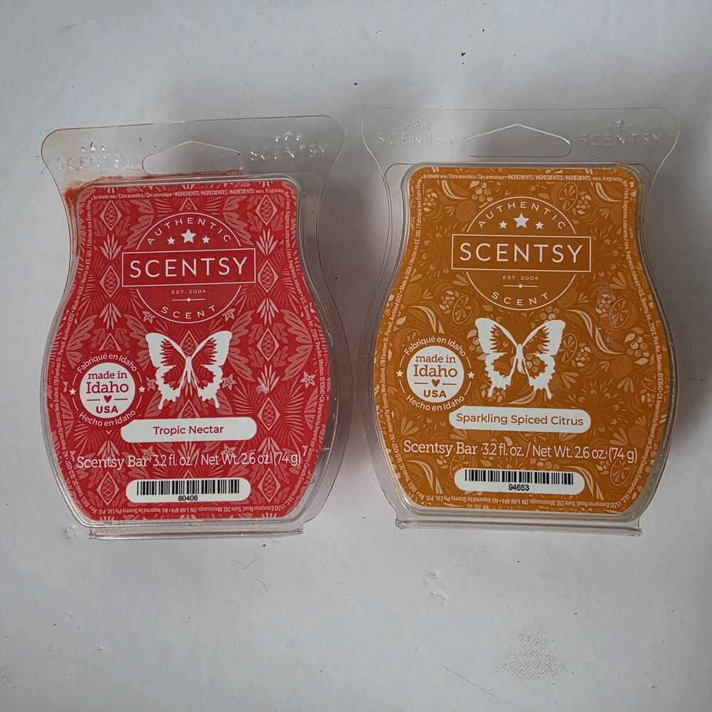 Scentsy Bar Lot Of 2 Sparkling Spiced Citrus Tropic Nectar 2.6 Oz Wax Cubes